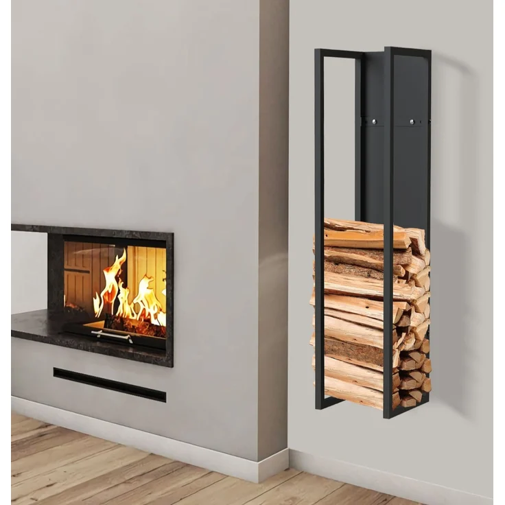 DanDiBo Kaminholzregal Innen Metall Schwarz Kaminholzständer 100 cm mit Rückwand an der Wand Hängend 96357 Holzkorb Kaminholzhalter Holzregal – Bild 3