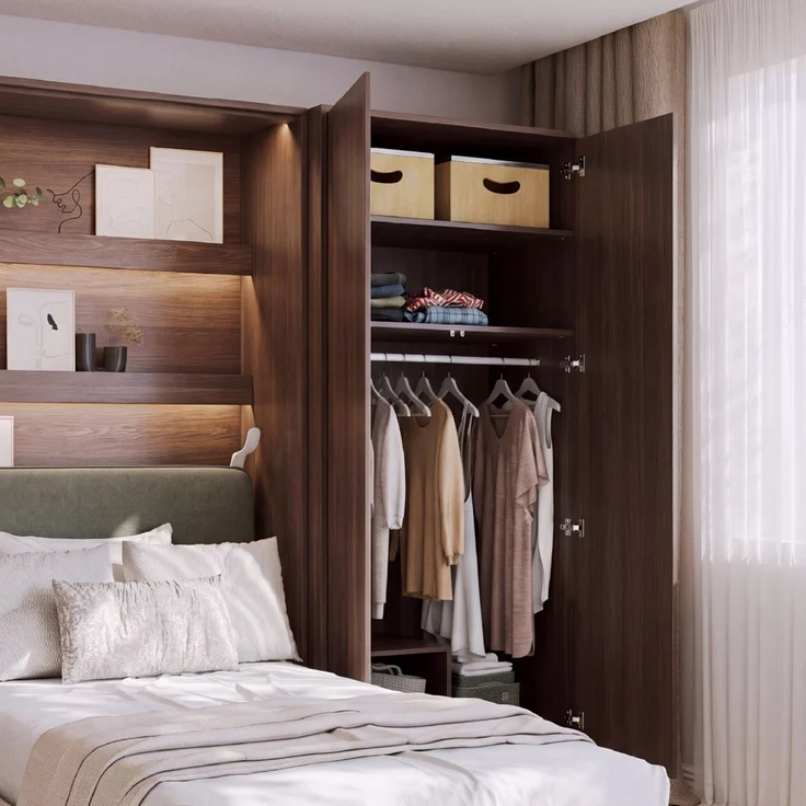 MEBLINI Kleiderschrank BC-20 für Schrankbett - Dunin Eiche - 101x217x55cm - 2 Türig - Drehtürenschrank mit Einlegeböden und Kleiderstange – Bild 7
