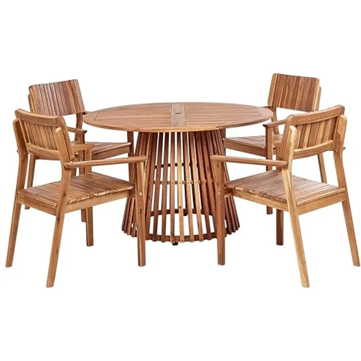 Beliani 'AGELLO' Tisch mit Stühlen, Akazienholz Heller Holzfarbton, 120x120x75 cm