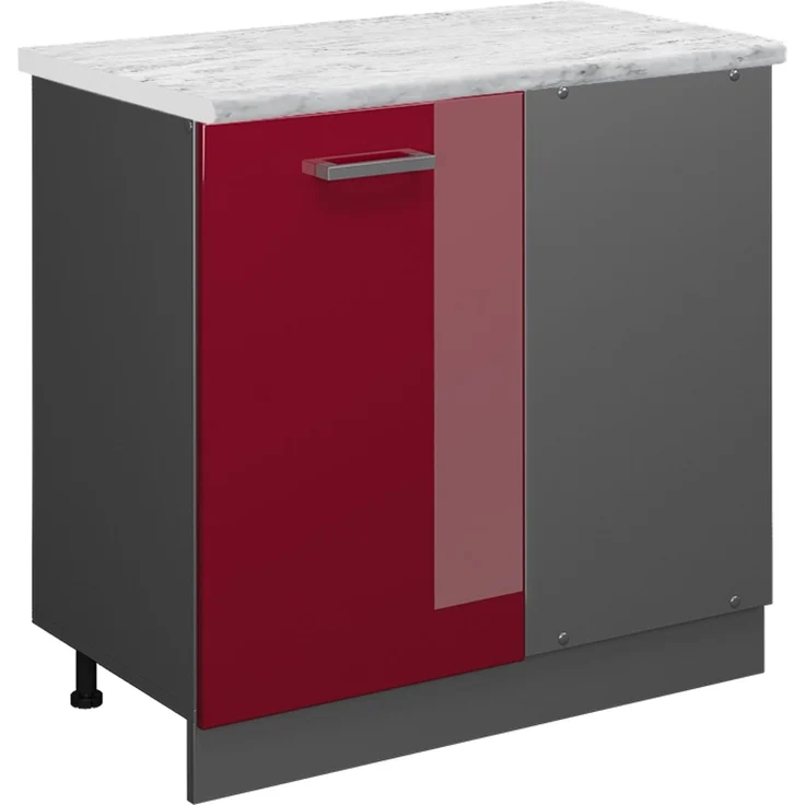 Eckunterschrank R-Line Rot Hochglanz 86 cm AP Marmor Vicco – Bild 1