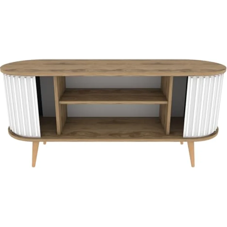 Hanah Home Modern TV Stand, Oud Oak & White, 140 x 43 x 64 cm | 100% Melamine Coated Particle Board, 18 mm Thick | Stylish & Functional for Living Rooms – Bild 8
