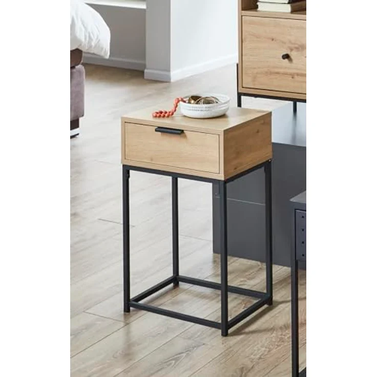 XXXL Nachtschrank Malmö, Schwarz, Eiche, Metall, 1 Schublade, 40x60x40 cm, Schlafzimmer Nachttisch – Bild 2