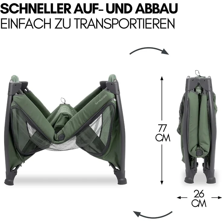 hauck Baby Reisebett Play N Relax Center Set mit Komfort Matratze und Insektenschutz - Babyreisebett mit Neugeborenen Einsatz, Wickelauflage und Tasche (höhenverstellbar & faltbar) - Dark Green – Bild 3