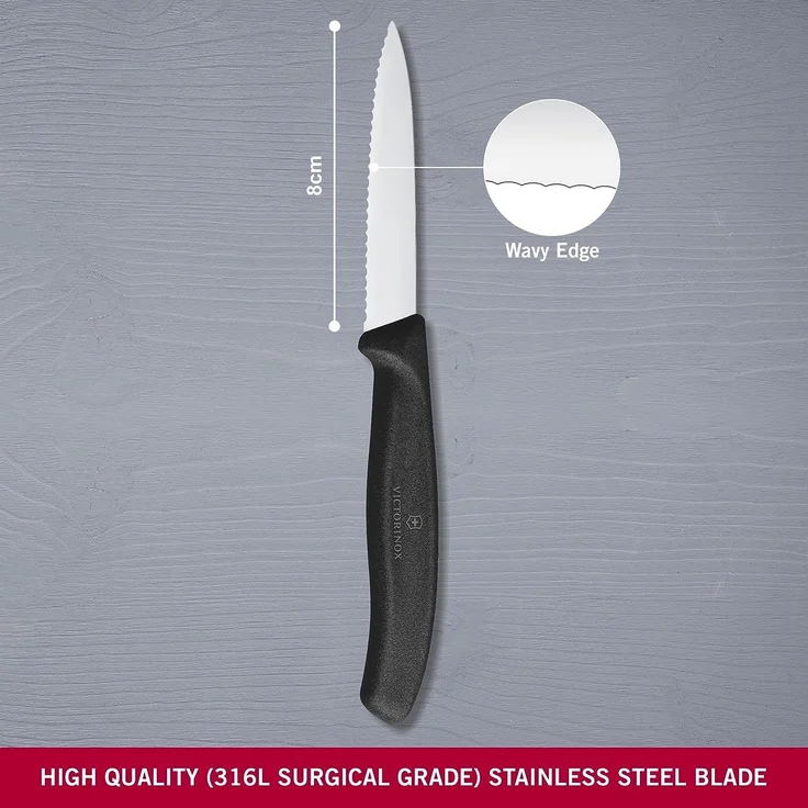 Victorinox Gemüsemesser SwissClassic Mittelspitz Well. 8 cm schwarz – Bild 3