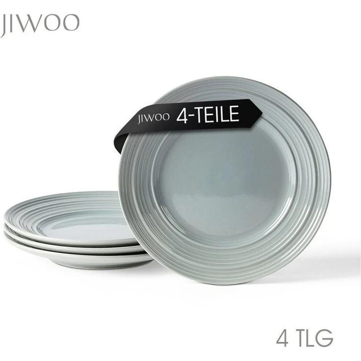 JIWOO Teller 4er Ø21,4cm, Salatteller Frühstücksteller Pastateller Dessertteller, (4 St), Keramik Hochwertiges Tellerset Grau Mikrowellen spülmaschinenfest – Bild 1