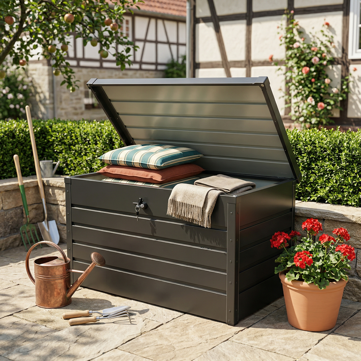 Metall-Aufbewahrungsbox Gartentruhe 300L Stauraum wetterfest – Bild 2