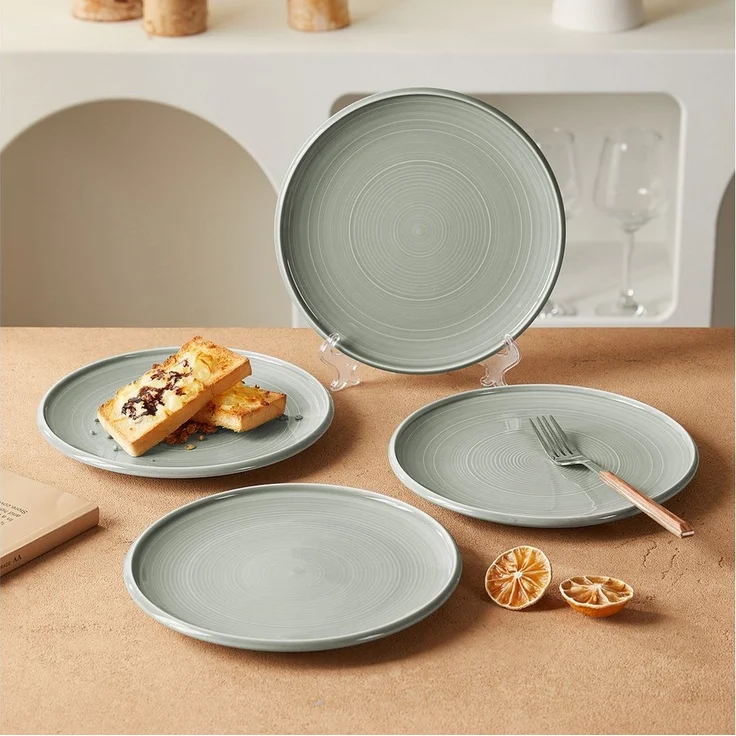 JIWOO Speiseteller 4er Ø21,8cm, Frühstücksteller Pastateller Teller Brotteller Plate, (4 St), Hochwertiges Tellerset Grau Mikrowellenofen Spülmaschine Ø 21,8cm – Bild 3
