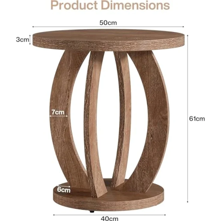 LITTLE TREE Beistelltisch Rund Holz, Couchtisch Vintage Pastoralstil, 50 cm Runder Beistelltisch mit Stauraum, Nachttisch Kleiner Tisch Sofatisch für Wohnzimmer Schlafzimmer Balkon, Braun – Bild 2