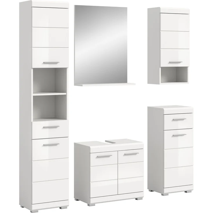 Xonox Scout Badkombination (B/H/T: 164x191x34 cm) in weiß Nachbildung und weiß Hochglanz tiefzieh – Bild 1