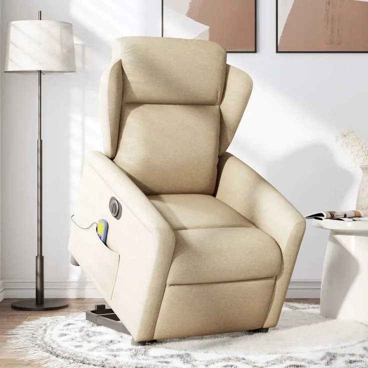 vidaXL Elektrischer Massagesessel mit Aufstehhilfe Creme Stoff 3303172
