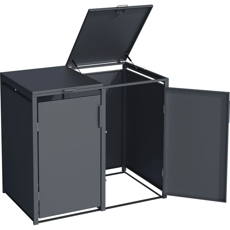 DEGAMO MÜNCHEN Mülltonnenbox 3-er, Stahl verzinkt, anthrazit, 200x80x116cm für 3x Tonnen bis 240 Liter – Bild 3