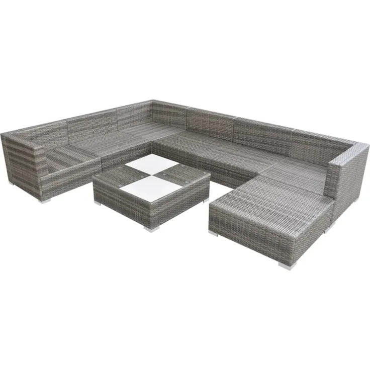 vidaXL 8-tlg. Garten-Lounge-Set mit Auflagen Poly Rattan Grau 42738
