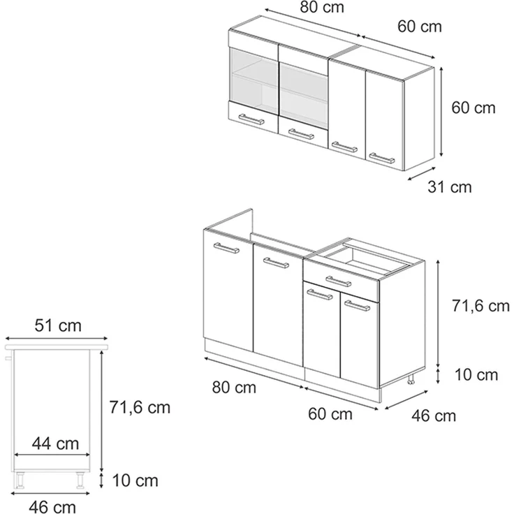 Singleküche R-Line Anthrazit Hochglanz/Anthrazit 140 cm , AP Anthrazit Vicco – Bild 3