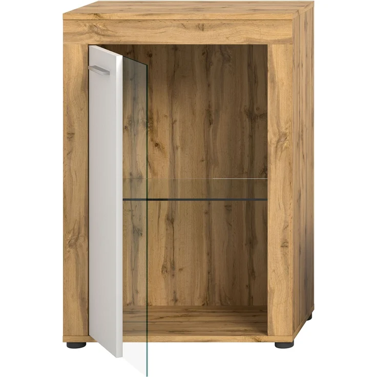 xonox. home Wohnen Jam X8BK6T40 Vitrine Glasvitrine Dekoschrank Glas-Kommodein weiß Melamin/Wotan Eiche Melamin, ca. B/H/T: 600 x 86 x 35 cm – Bild 6