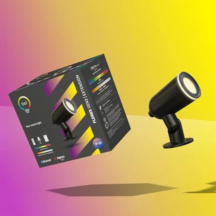 tint Flores GEN 3, Smarter Outdoor LED Gartenstrahler Erweiterungsspot mit Erdspieß, RGB Farbwechsel, IP44, dimmbar, 13 W, 9 m Kabellänge, Zigbee & BT, kompatibel mit Alexa & tint App – Bild 1