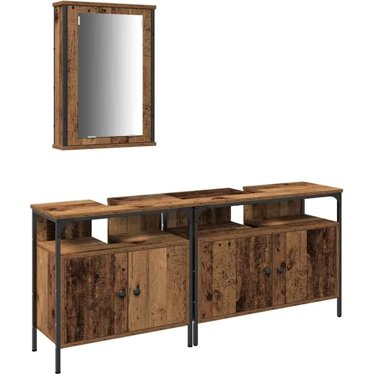vidaXL Badezimmer Waschbeckenmöbel mit Regal 3 pcs Braun Holzwerkstoff 3332550 – Bild 1