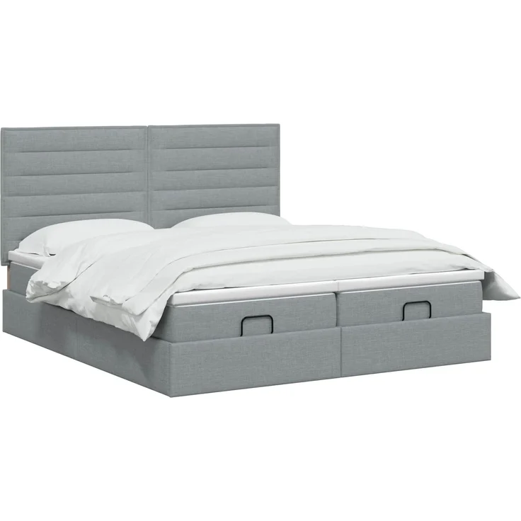 vidaXL Ottoman-Bett mit Matratze und LED Hellgrau 180 x 200 cm Stoff 3458416 – Bild 3