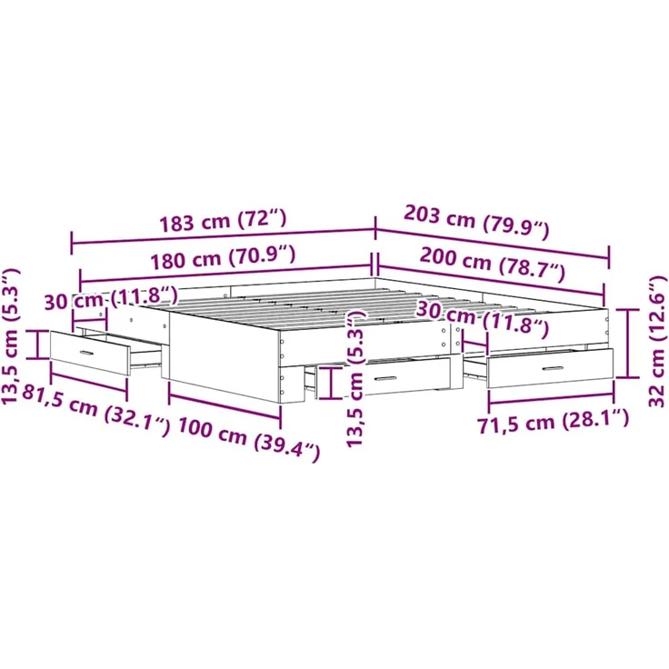 vidaXL Bettrahmen Schwarz Eichen-Optik 180 x 200 cm Holzwerkstoff 3333962 – Bild 10