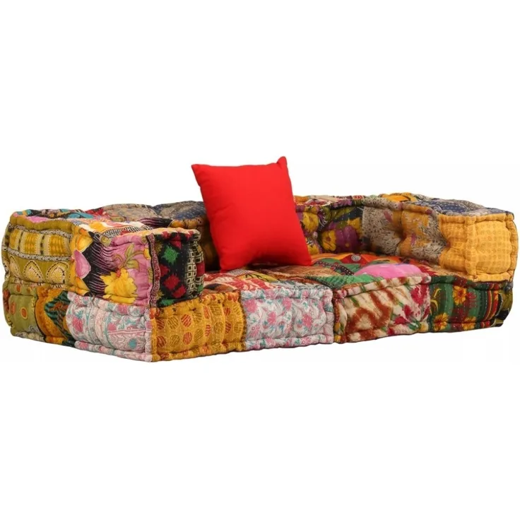 2-Sitzer Modularer Pouf mit Armlehnen, Patchwork Stoff