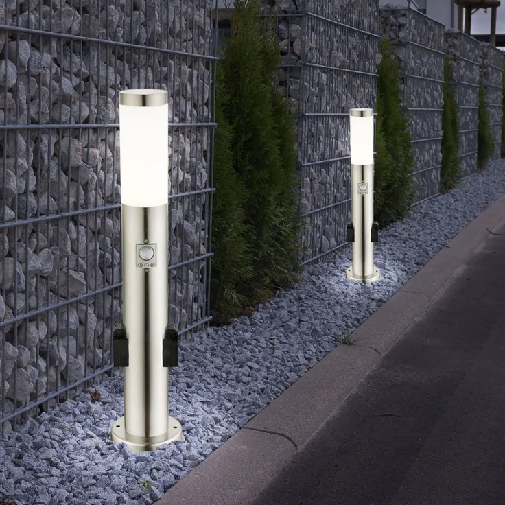 LED Stehleuchte, silber, Bewegungsmelder, 2x Steckdose – Bild 10