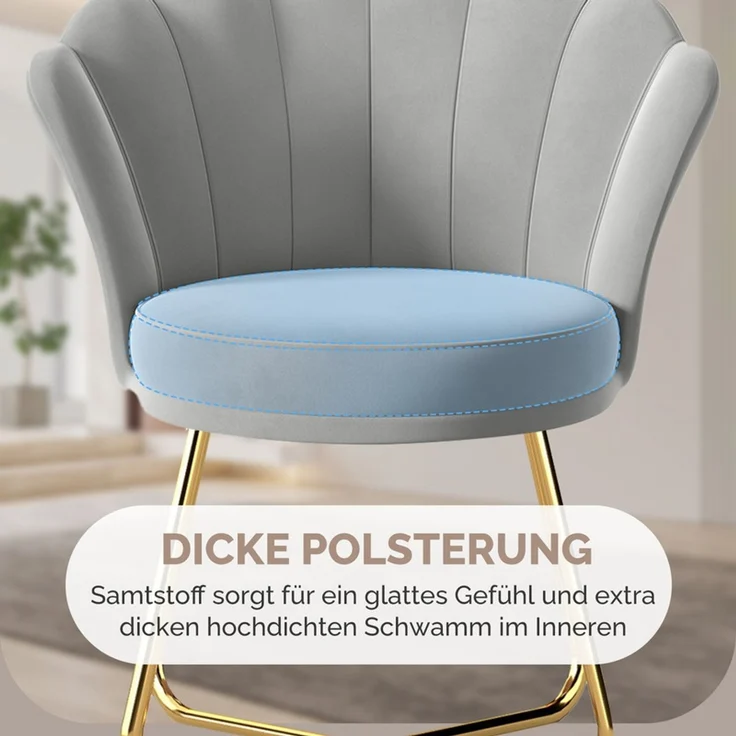 Hawthyhome Polsterstuhl Polstersessel 2er Set mit Blütenblatt-Rückenlehne, goldene Metallbeine, ergonomische hohe Rückenlehne mit Kopfstütze, Wasserfall-Sitzkissen, SGS-zertifiziert & bis 150 kg belastbar, elegantes Design, ideal für Esszimmer, Schmink... – Bild 4