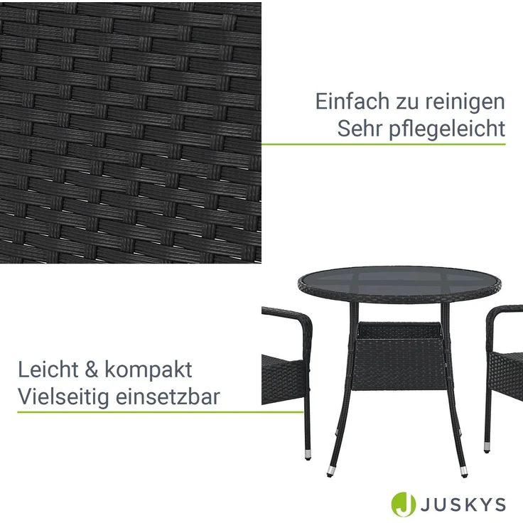 Juskys 'Yoro' Gartentisch mit Glasplatte, Polyrattan schwarz, Ø80cm – Bild 4