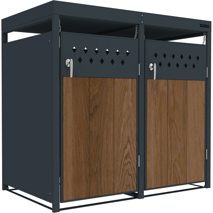 Mülltonnenbox Müllbox Mülltonnenverkleidung 2 Türen Box Pflanzdach Anthrazit – Bild 9