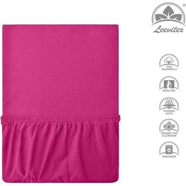 leevitex® Spannbettlaken, Premium 170g/m², Gummizug: rundum, schwer und dick, 100% Jersey-Baumwolle, Pink / Magenta, 90 x 200 - 100 x 220 cm – Bild 2