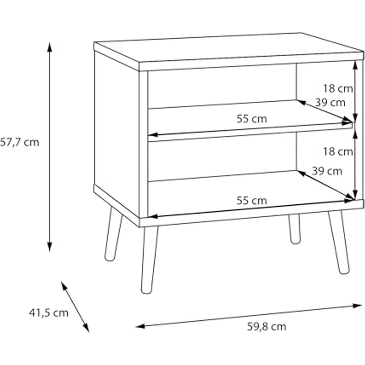 Forte HARLLSON Nachtschrank 60, Mid-Century-Modern Stil, leichte Montage Dank EasyKlix by Forte, 1 Schublade und 1 Ablage, Holzwerkstoff, Weiß, 59,8 cm breit x 57,7 cm hoch x 41,5 cm tief – Bild 7