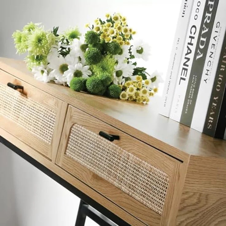 Casâme 'JAYA' Konsole aus Rattan mit 2 Schubladen L100cm - Eicheneffect - Helles Holz – Bild 7