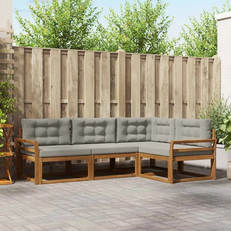 vidaXL Outdoor-Sofagarnitur 4 stk. 4-Sitzer Natur und Hellgrau 3367509