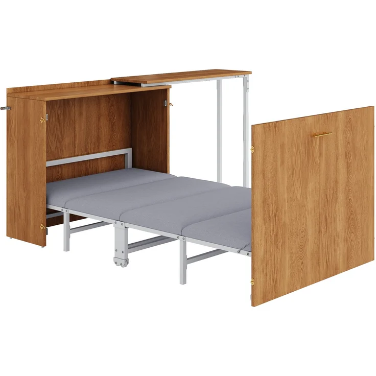 Klappbett mit drehbarem Schreibtisch und Matratze, platzsparendes Schrankbett mit Rollen, ideal für kleine Räume, Gästezimmer und Homeoffice – Bild 9