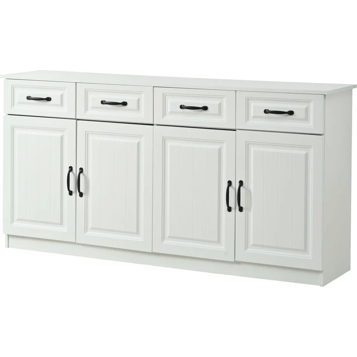 DESVIAE Sideboard mit 4 Schubladen und 4 Türen 160x80x35 cm MDF Weiß – Bild 8