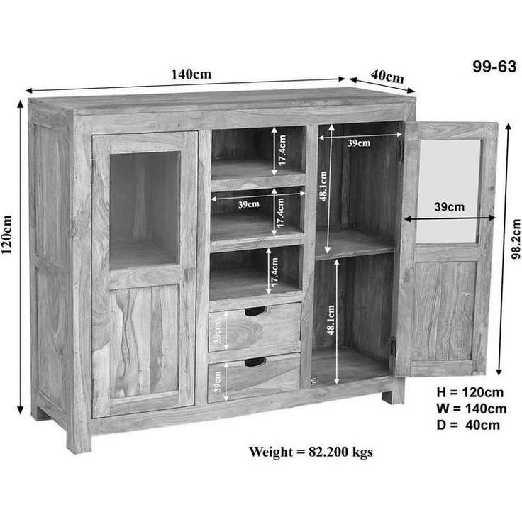 Highboard Akazie 140x40x120 white stone getüncht NATURE WHITE #63 – Bild 6