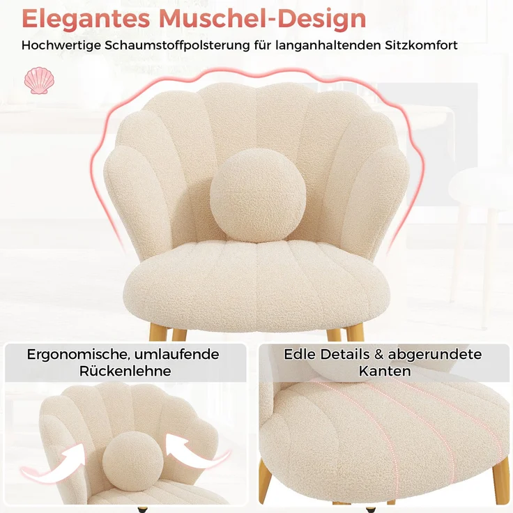 Esszimmerstühle im 4er-Set, je 60 x 62,5 x 83 cm, Bouclé-Bezug in Beige mit Zierkissen – Bild 4
