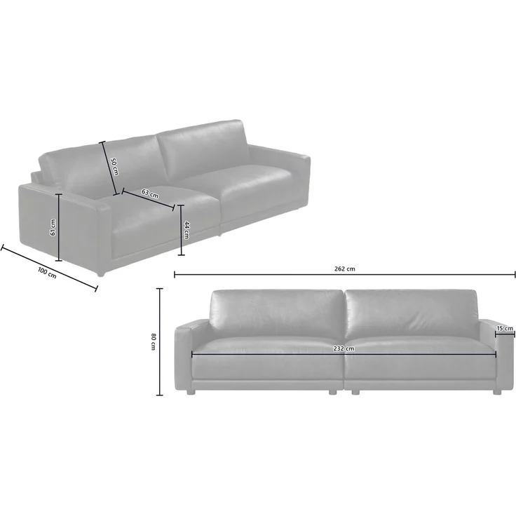 KAWOLA Sofa MARLIN 3-Sitzer Lederfaserstoff cognac 80 x 100 x 262 cm – Bild 9