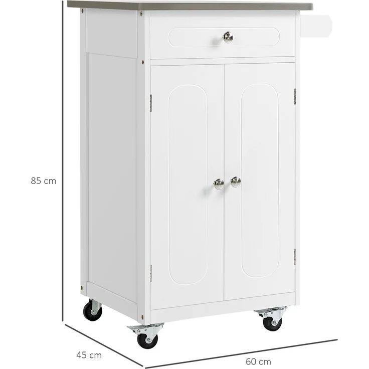 Wohnora-Küchenwagen mit mehreren Staufächern, 1 Schublade und 2-türigem Schrank, Edelstahl,H 850cm x T 600cm x B 450cm,Weiß – Bild 4