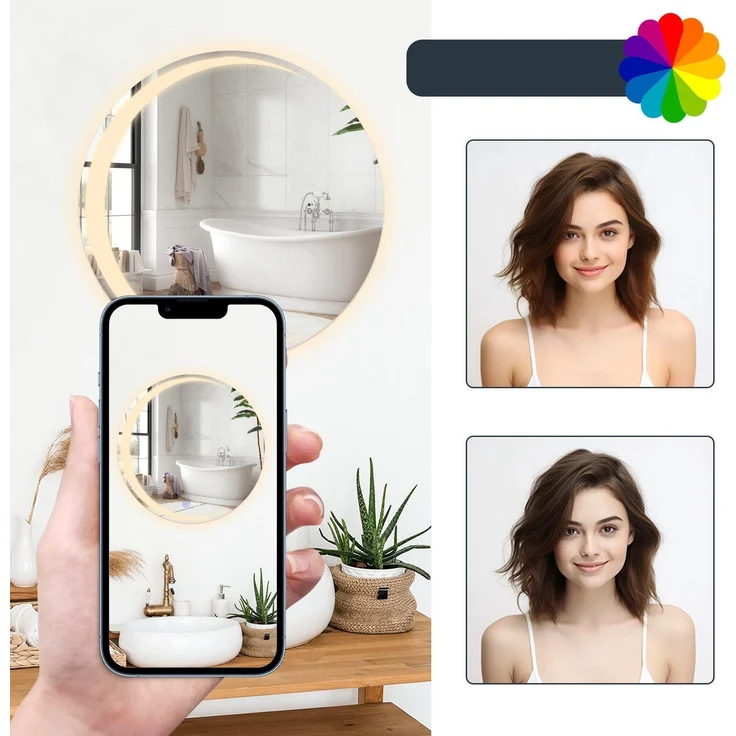ZMH Runder Badezimmerspiegel mit Beleuchtung – 60 cm runder Wandspiegel LED IP44 runder Badezimmerspiegel mit Touch-Schalter und Antibeschlagfunktion – Bild 9
