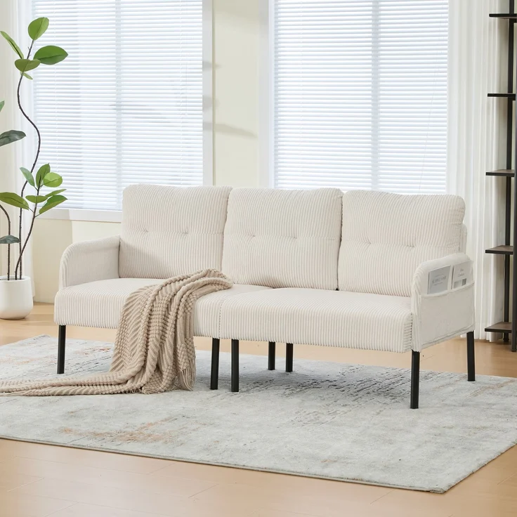 EINHOM Cord-Dreisitzer mit weicher Komfortpolsterung, hoher Rückenlehne und praktischen Seitentaschen. Stabile Metallfüße und robuste Konstruktion. Vielseitig für Wohnzimmer, Schlafzimmer oder Homeoffice – Bild 3