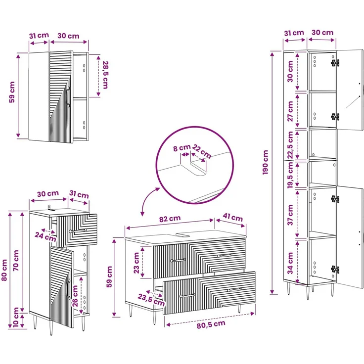 vidaXL 4-teiliges Badezimmer-Schrank-Set HAARLEM Raucheiche 3417941 – Bild 11