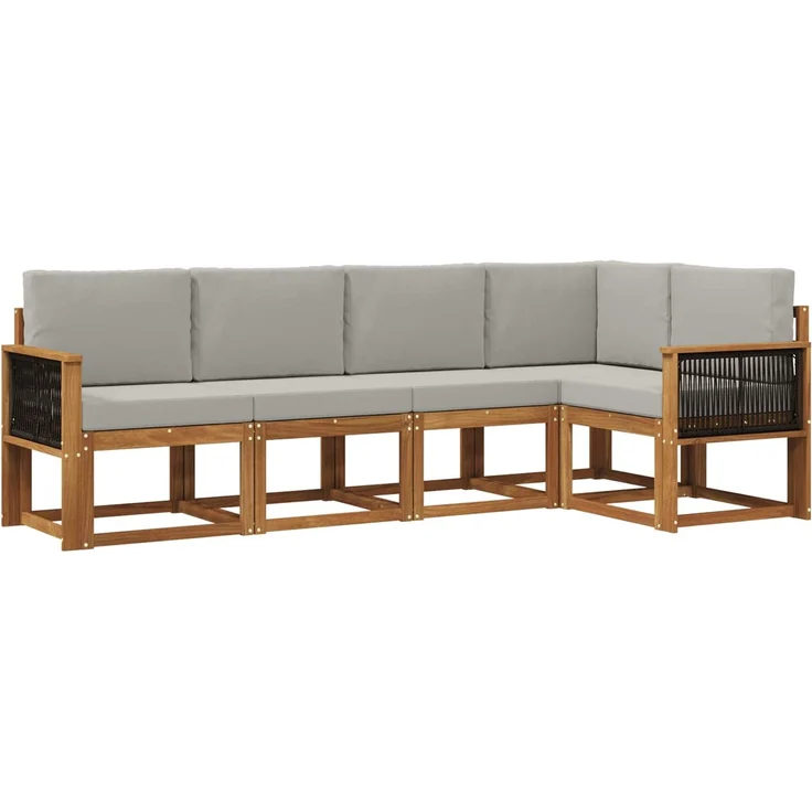 vidaXL Outdoor-Sofagarnitur 5 stk. 5-Sitzer Natur und Hellgrau 3385212 – Bild 2