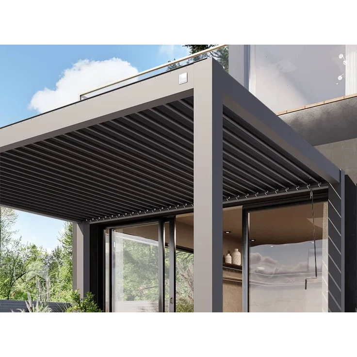PRIMEYARD Pergola 4x4 m Aluminium Pfosten mit Lamellendach aus Aluminium graue Terrassenüberdachung – Bild 5