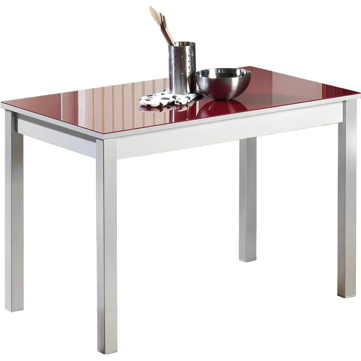 ASTIMESA Fester Tisch kuechentisch, Metall Glas Holz, rot, 110x70 cm