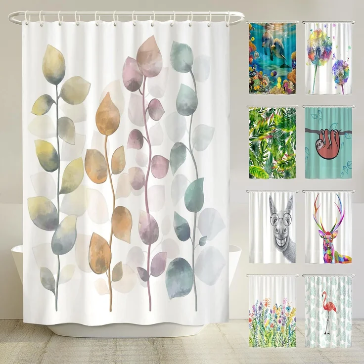 arteneur® - Bunte Blätter - Anti-Schimmel Duschvorhang 180x200 - Recycelt mit Öko-Tex Standard 100 - Beschwerter Saum, Blickdicht, Wasserdicht, Waschbar, 12 Ringe & E-Book