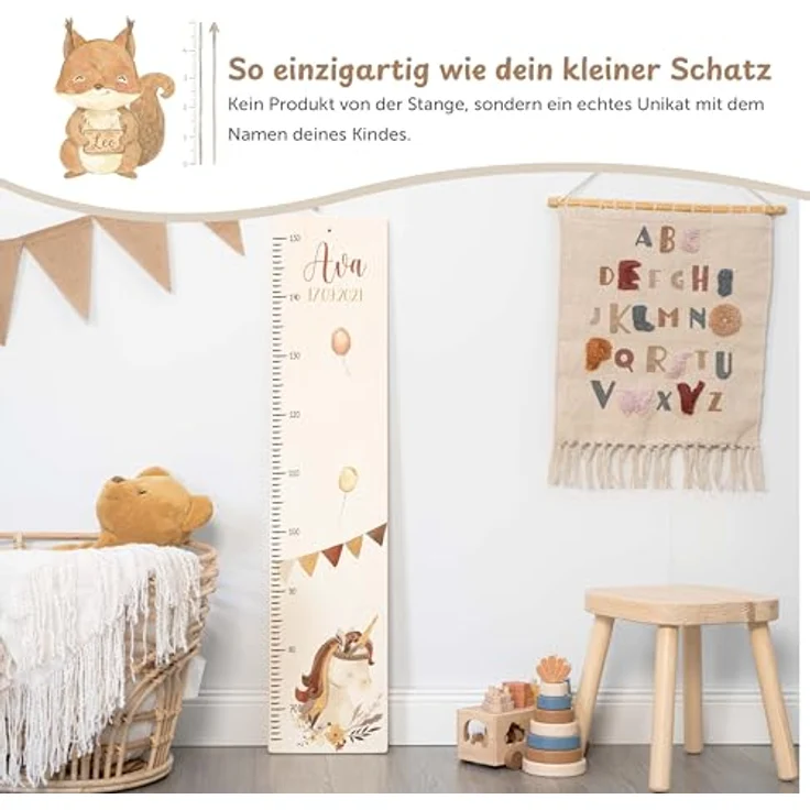 KIDSMOOD - Messlatte für Kinderzimmer Personalisiert, 70-140 cm - Messlatte Kinder Holz personalisiert Mit Namen für Baby- & Kleinkinderzimmer - Individuelles Geschenk für Kinder und Babys zum Geburt – Bild 4