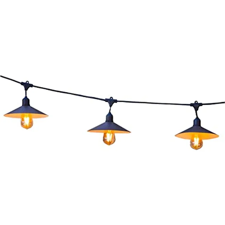 Lumisky VINTY LIGHT SOLAR Solar-Lichterkette für Außenbereich, 10 E27-LED-Glühbirnen warmweiß, 6 m, Vintage-Stil mit Stahl-Lampenschirmen, spritzwassergeschützt (IP44)