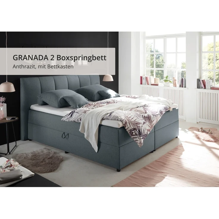 Polsterbett >Granada< Liegefläche 180x200 cm, in anthrazit - 200x120x210 (BxHxT) – Bild 3