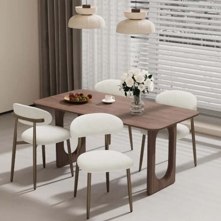MALOL Esszimmerstühle 4er Set, Gepolsterte Stühle Esszimmer, Küchenstühle, Esstisch Stühle mit geschwungener Rückenlehne & Metallfüßen, moderne Stoffstühle für Küche, Wohnzimmer und Gastronomie, Beige – Bild 1