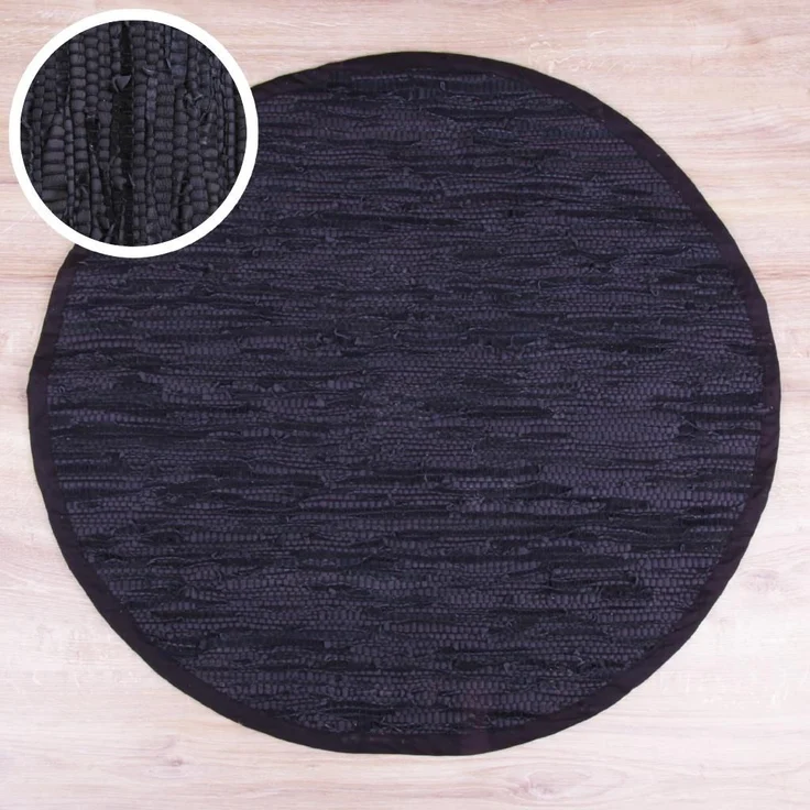 Flickenteppiche Leder Rund 150cm schwarz – Bild 2