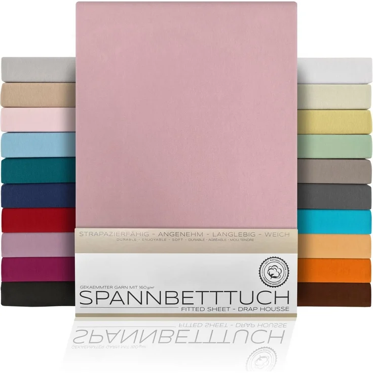 Beautex Spannbettlaken, Gummizug: rundum, (1 Stück), gekämmte Baumwolle Premium Jersey, 160g/m², Altrose, Boxspring - 90 x 200 x 45 cm – Bild 5